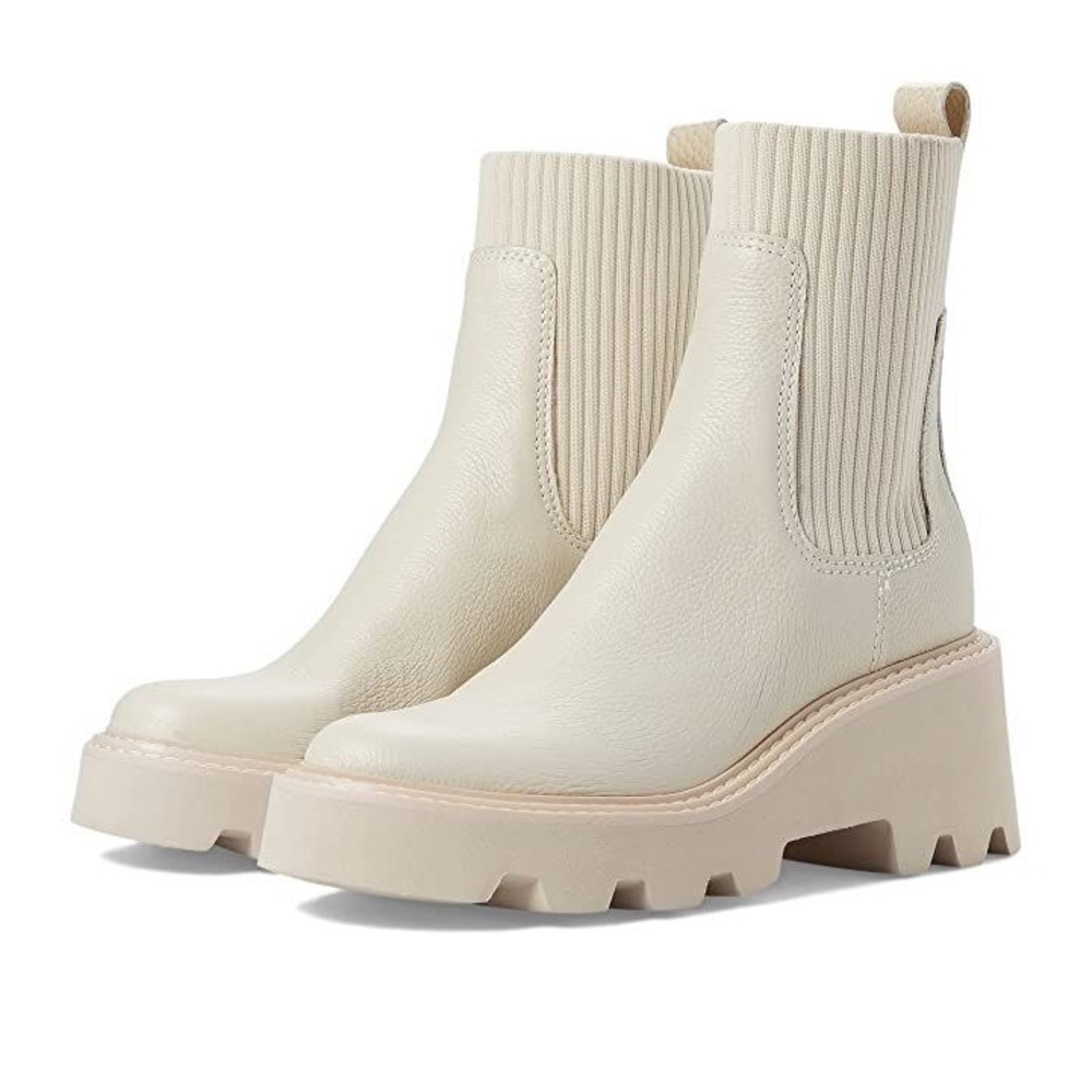 Dolce Vita white platform wedge chunky sock ankle boots booties 6